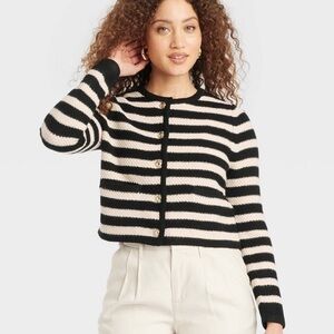 a new day Black and Cream Striped Button-Front Cardigan Sweater